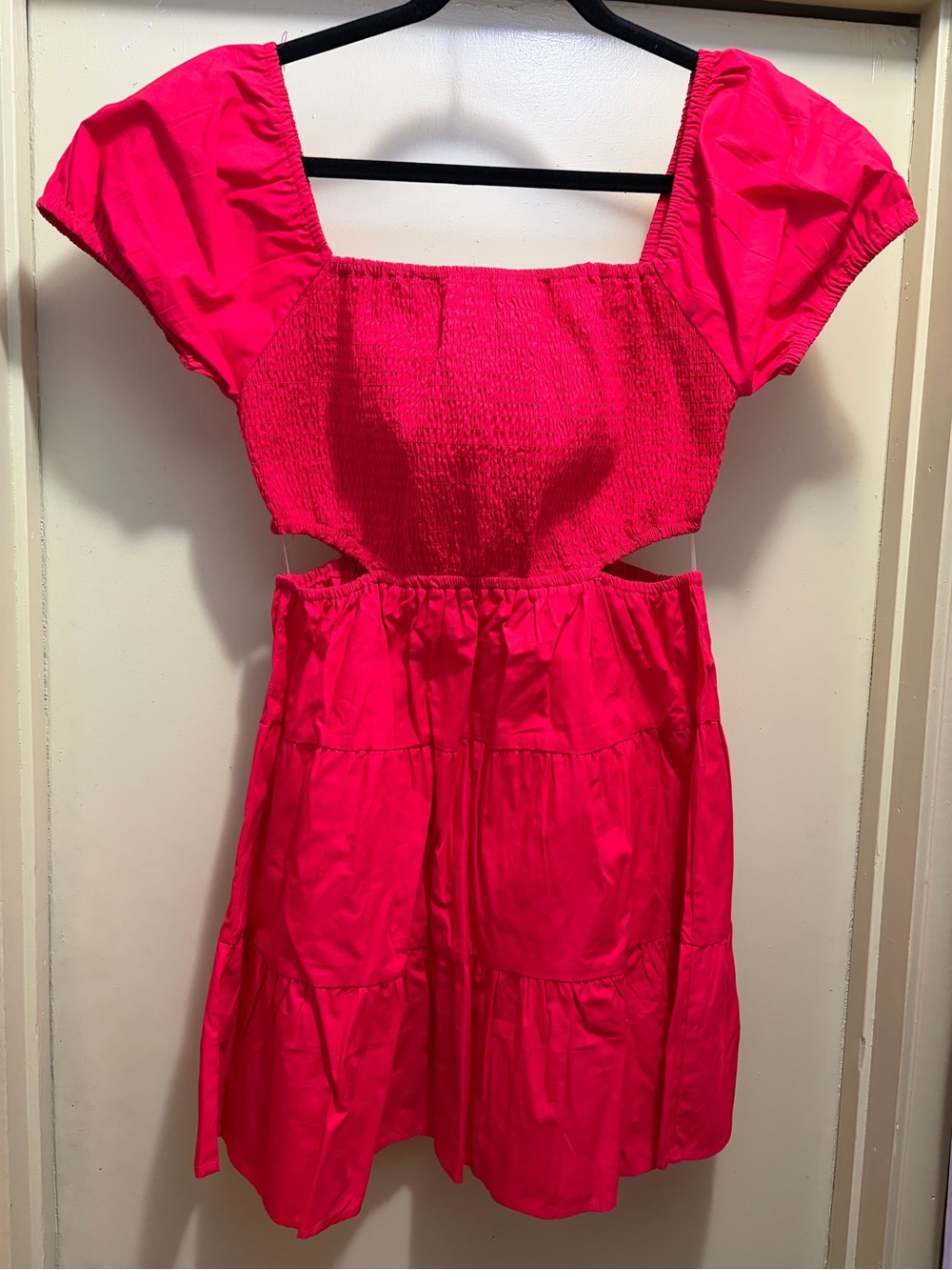 Derek Heart Red Smocked Mini Dress with Puff Sleeves